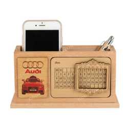 Wooden Table Calendar with Pen Holder and Mobile Holder 