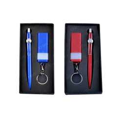 Set of Keychain with Torch & Lamp with Metal Look Pen
